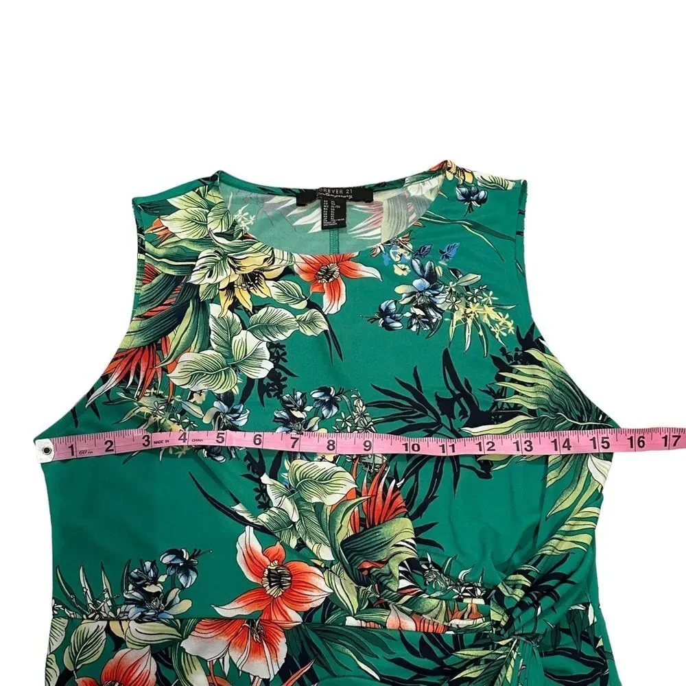 Forever 21 Green Tropical Floral Print Mock Wrap Dress - Size XL - Picture 12 of 16